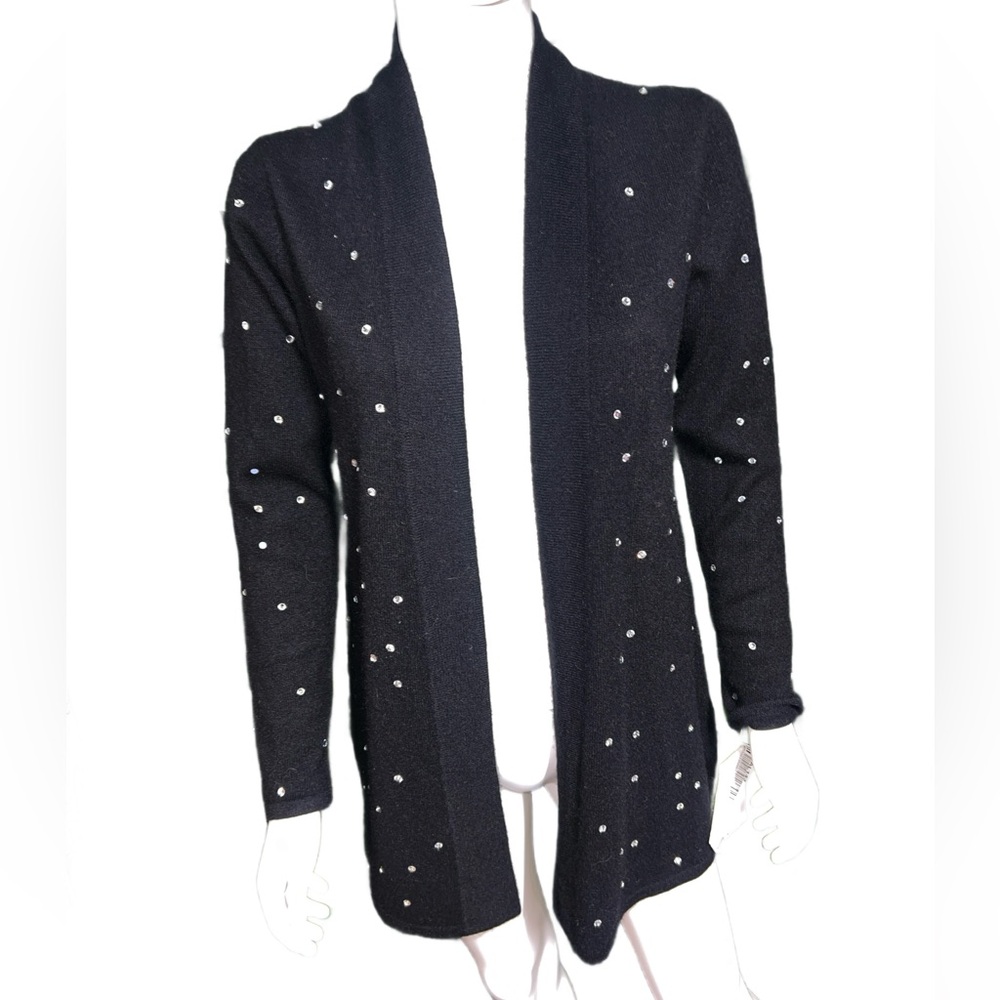 NWT $200 100% cashmere Charter Club Black Cardigan with Sparkling Accents